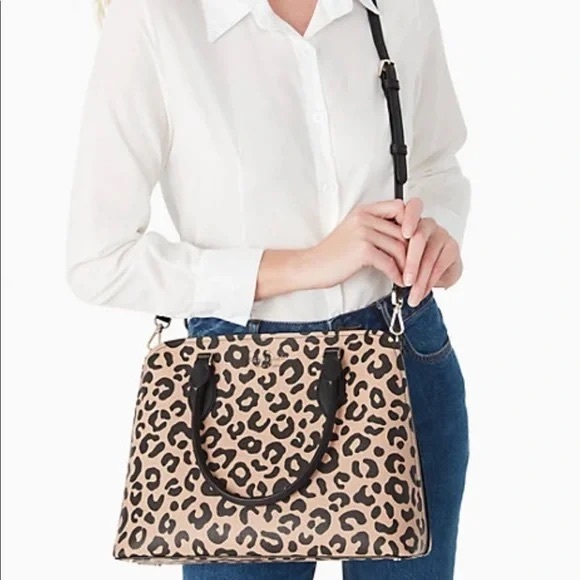 New Kate Spade New York Darcy Leopard Cheetah Large Satchel Shoulder Bag Purse - Picture 3 of 17